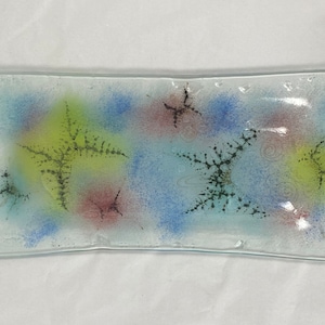 Higgins Glasplaat, 14 &quot;X 7&quot;, studio gesigneerd, Higgins gouden vlinder kunstglas, 1950s Higgins glas, mid century modern glas