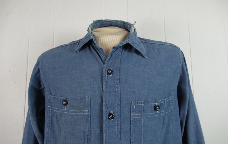 Vintage shirt, 1940s work shirt, 1940s chambray shirt, painter's shirt, Hercules shirt, vintage workwear, vintage clothing, size medium image 2