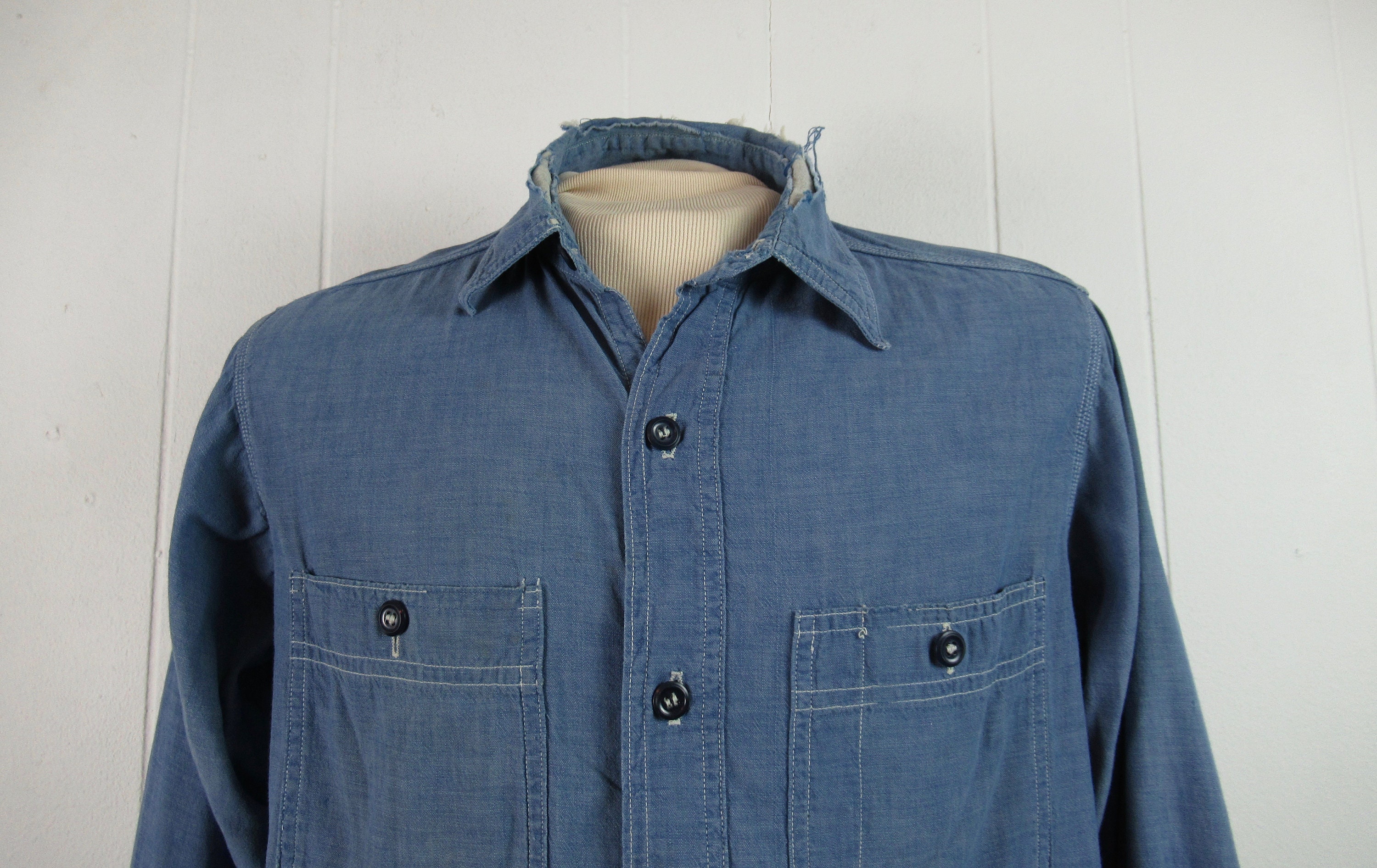 Vintage Shirt, 1940s Work Shirt, 1940s Chambray Shirt, Painter's
