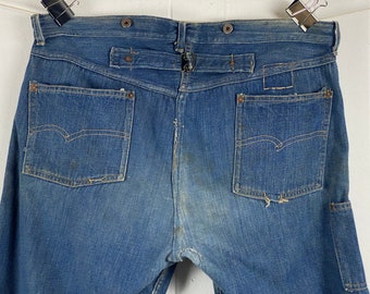 Vintage buckle back pants, 42" X 30", 1920s denim pants, carpenter pants, vintage denim, crotch rivet, vintage workwear, vintage clothing