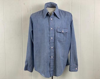 Vintage shirt, size XL, 1970s shirt, chambray shirt, button down shirt, Bread shirt, hippie shirt, vintage clothing