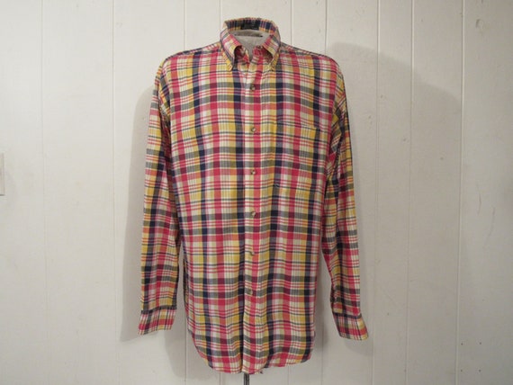 Vintage shirt, madras plaid shirt, madras cotton,