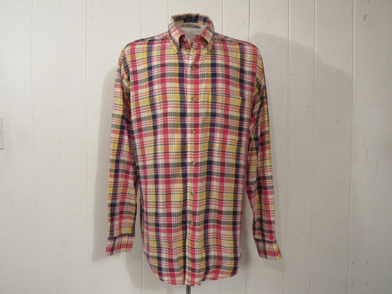 Vintage shirt, madras plaid shirt, madras cotton,… - image 1