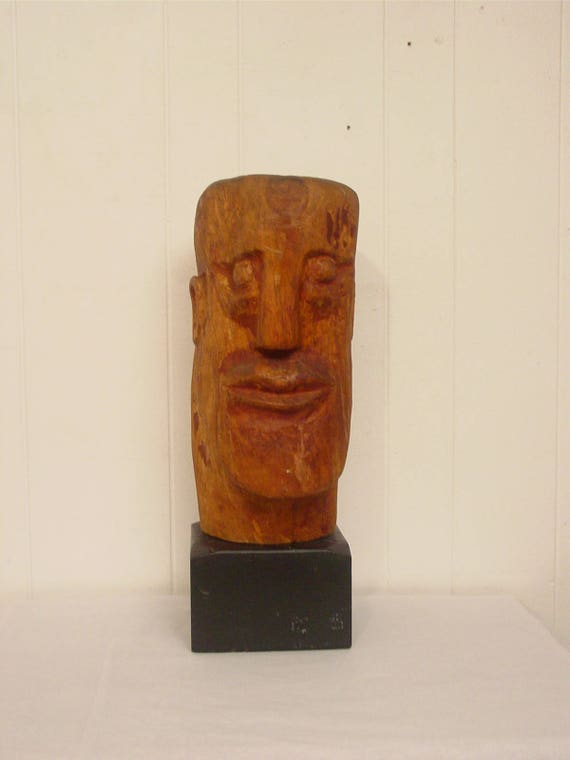 Large Vintage Sculpture Wood Sculpture Head Sculpture Folk Etsy