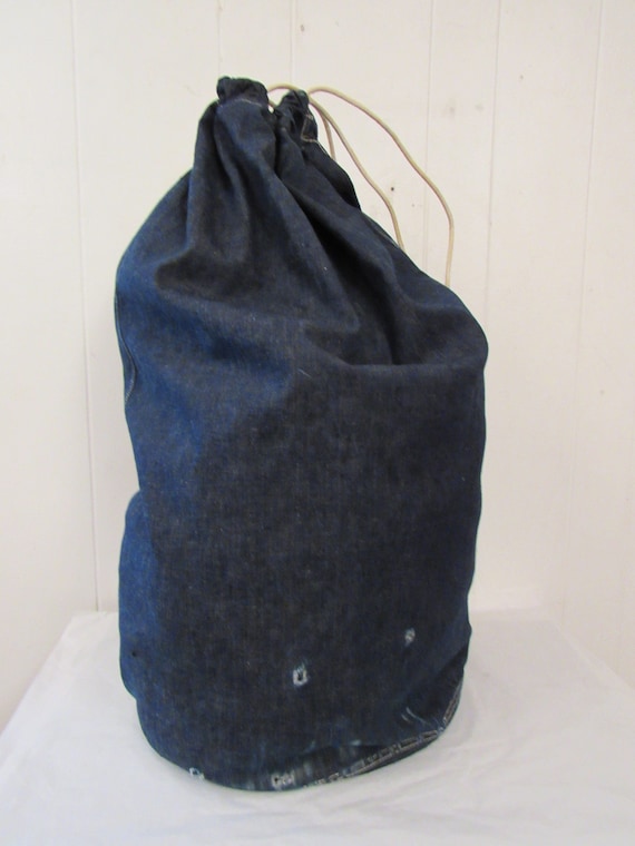 Vintage denim bag, 1940s denim duffel bag, WWII k… - image 2