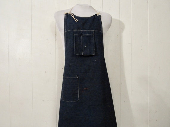 Vintage apron, 1950s apron, denim apron, vintage w