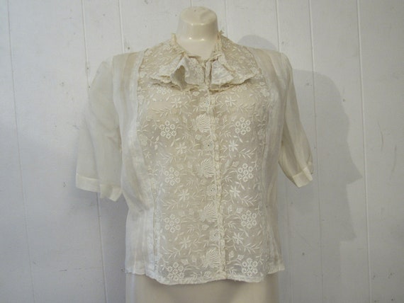 Vintage blouse, victorian shirt, sheer shirt, lac… - image 1