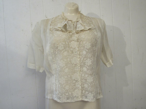 Vintage blouse, victorian shirt, sheer shirt, lace