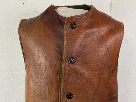 Vintage Vest, Size Small, 1910s Vest, Leather Vest, Jerkin Vest
