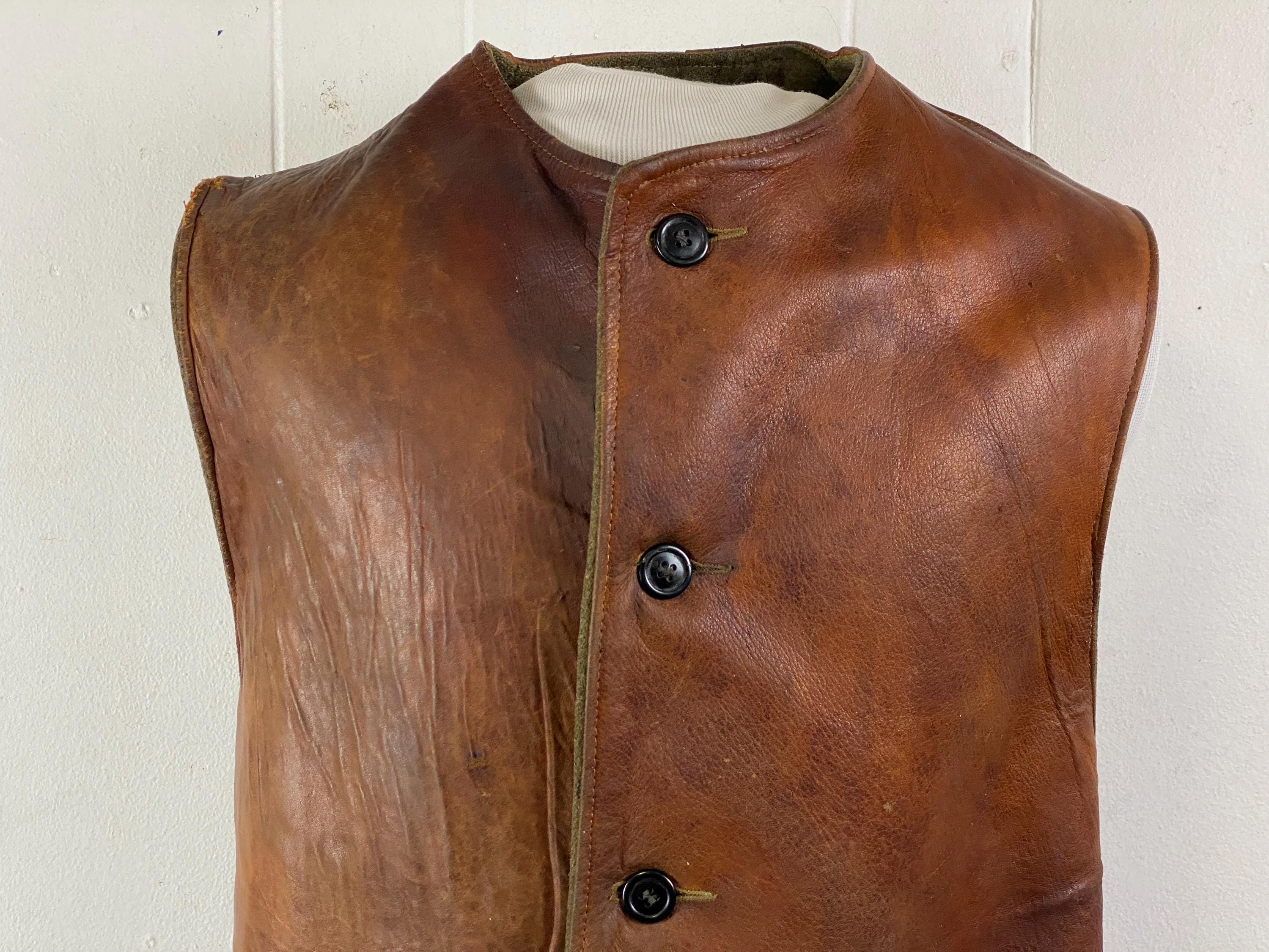 Vintage Vest, Size Small, 1910s Vest, Leather Vest, Jerkin Vest