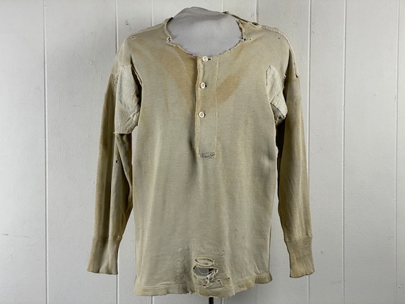 Vintage Henley Shirt, Size Large, 1890s Shirt, Miner's Shirt