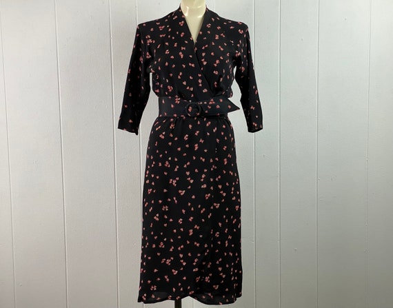 Vintage dress, 1940s dress, Hearts dress, Rayon d… - image 1