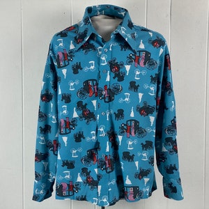 Vintage shirt, size XL,Disco shirt, 1970s shirt, retro shirt, Automobile shirt, vintage cars, Cellini, polyester shirt, vintage clothing