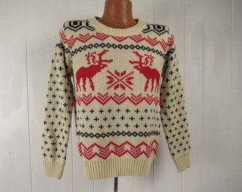 Vintage sweater, M, 1960s sweater, winter sweater, reindeer sweater, vintage clothing, size medium