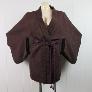 Vintage kimono jacket, short kimono, 1950s Asian jacket, plumb silk jacket, vintage clothing, size small