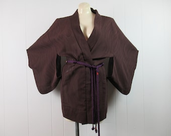 Vintage kimono jacket, short kimono, 1950s Asian jacket, plumb silk jacket, vintage clothing, size small