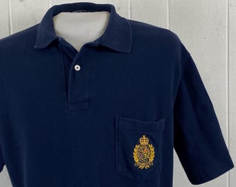 Polo vintage, talla mediana, de los años 80, de Ralph Lauren, con el escudo de laurel de Polo Ralph Lauren, azul, fabricado en EE. UU., ropa vintage.