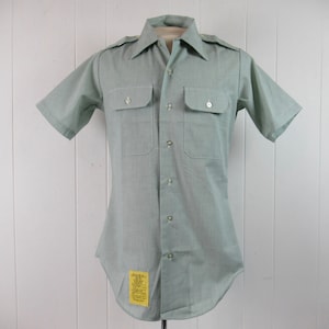Vintage shirt, military shirt, 1980s shirt, Army green, shoulder epaulets, button down shirt, vintage clothing, size small, NOS
