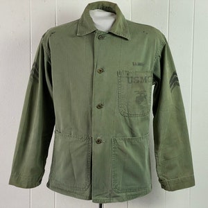 Vintage jacket, USMC jacket, 1940s jacket, U.S. Marines jacket, USMC stencil, HBT jacket, military jacket, vintage clothing, size Medium