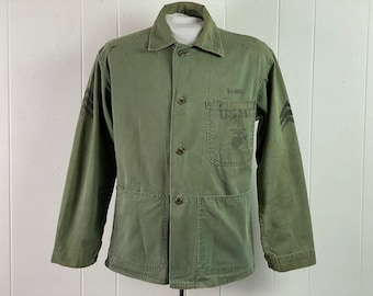Vintage jacket, USMC jacket, 1940s jacket, U.S. Marines jacket, USMC stencil, HBT jacket, military jacket, vintage clothing, size Medium