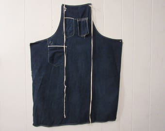 Vintage apron, 1940s apron, blue apron, vintage workwear, work apron, denim apron, vintage denim, 1940s denim, vintage clothing