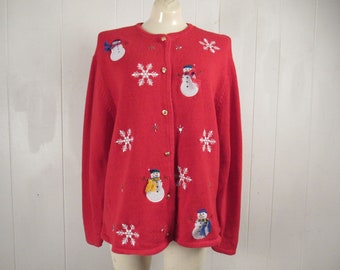 Vintage sweater, Christmas sweater, holiday sweater, ugly sweater, snowman, vintage clothing, size large