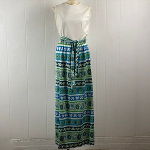 Vintage Kleid, Größe Medium, 1960er Jahre Kleid, Maxi Kleid, Mod Kleid, blaues und grünes Kleid, Vintage Kleidung