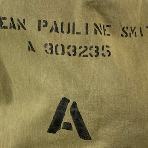 Vintage bag, duffle bag, 1940s bag, Woman's Army bag, W.A.S.P. bag, vintage knapsack, vintage duffel bag, stenciled bag, canvas bag, luggage image 3