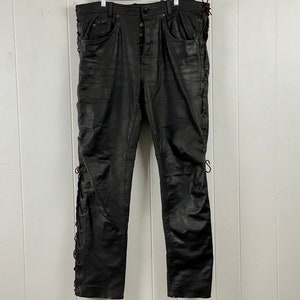 Vintage motorcycle pants, size 40, leather pants, black leather pants, 1980s motorcycle pants, biker pants, vintage clothing, 40 x 34.5"