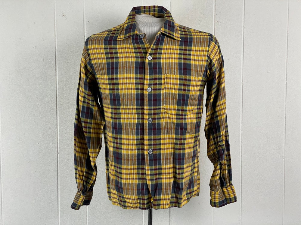 Rayon Shirt, Vintage Clothing, Plaid Shirt,Vintage Shirt, 1960S Shirt, Size Small, Rockabilly Shirt, Plaid Shirt, Cavella Shirt Detroitslions