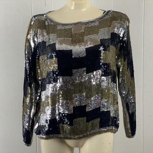 Sequin blouse, size medium, 1980s shirt, sequin shirt, designer shirt, vintage sequins, vintage shirt, vintage clothing