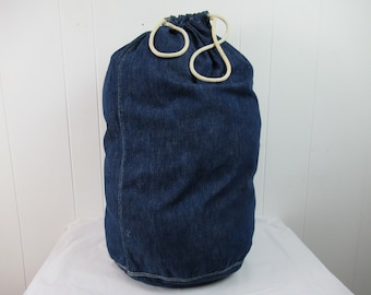Vintage bag, 1940s bag, denim bag, denim duffel bag, WWII bag, vintage luggage, vintage clothing