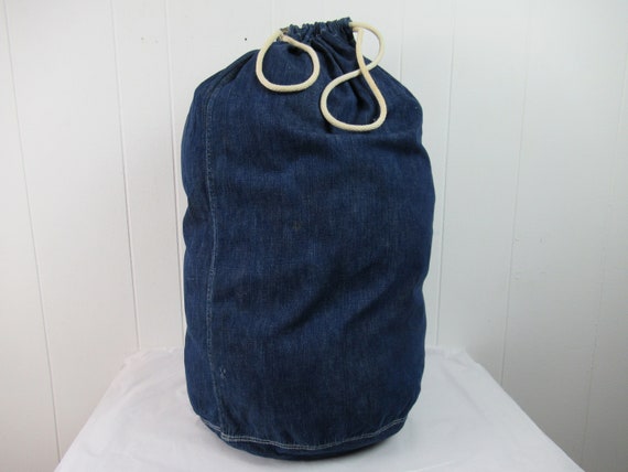 Vintage bag, 1940s bag, denim bag, denim duffel b… - image 1