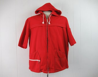 Vintage jacket, beach jacket, red jacket, vintage hoodie, cut off sleeve jacket, vintage clothing, size large