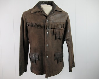 Jaqueta VINTAGE, jaqueta de couro, jaqueta com franjas, jaqueta western, jaqueta dos anos 40, franjas de couro, couro dos anos 40, roupas vintage, médio