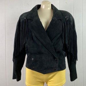 Vintage jacket, 1990s jacket, Suede leather jacket, fringe jacket, western jacket, conch jacket, leather fringe, vintage clothing, Small