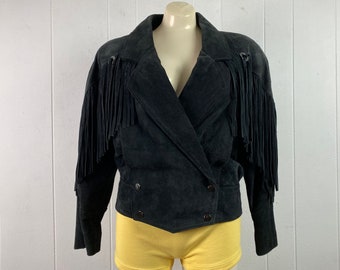 Vintage 1990s G4000 Fringe Suede Leather Jacket / Fall Outerwear