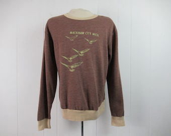 sweat-shirt vintage, sweat-shirt des années 1970, Mackinaw City Michigan, chemise de voyage, vêtements vintage, taille XL