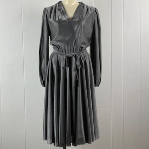 Vintage dress, size large, 1970s dress, Disco dress, silver dress, Pewter dress, metallic dress, vintage clothing