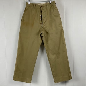 Vintage pants, 28&quot; X 27.5&quot;, high waisted pants, khaki cotton pants, Army pants, 1950s pants, Military pants, button fly, vintage clothing