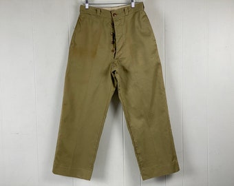 U.S. Army WW2 40s Vintage Khaki Chino Pants Button Fly USA Made