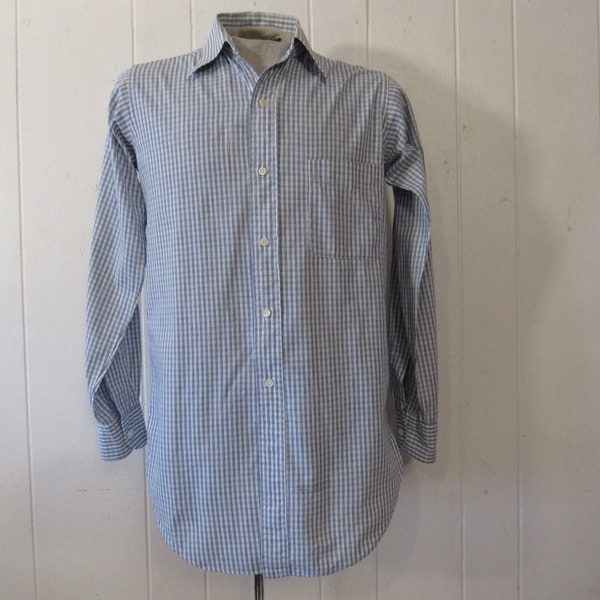 Vintage shirt, 1940s shirt, button down shirt, blue stripe shirt, cotton shirt, Sanforized, vintage clothing, size medium