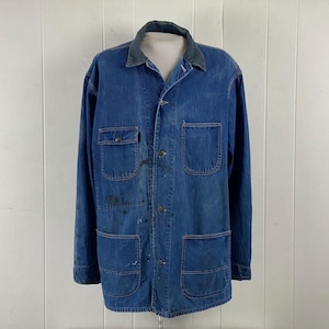 Vintage jacket, size XL Tall, unlined work jacket, chore jacket, 1960s jacket, distressed denim jacket, Sears jacket, vintage workwear