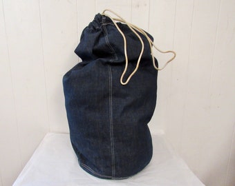 Vintage Jeanstasche, 1940er Jahre Denim Duffel Tasche, WWII Rucksack, Indigo Denim Tasche, Militärtasche, Vintage Gepäck, Vintage Rucksack