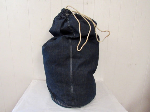 Vintage denim bag, 1940s denim duffel bag, WWII k… - image 1