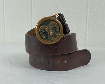 Vintage belt, size large, Tech Ether belt, leather belt, Big Horn 1978, Series belt, hippie belt, 1970s belt, brass buckle, vintage clothing