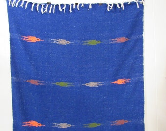 Vintage blanket, Mexican blanket, 1960s blanket, crows flying, bird design, southwestern design