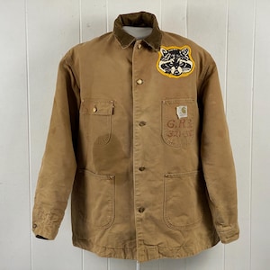 Vintage jas, maat 48 L, werkjas, Carhartt-jas, versleten Carhartt-jas, Raccoon-patch, vintage werkkleding, vintage kleding, XL