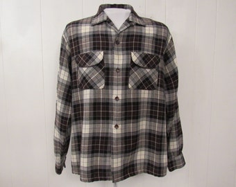 Vintage shirt, jaren 1960 shirt, geruite shirt, bovenste knop lus, Acrallama, vintage kleding, grootte groot