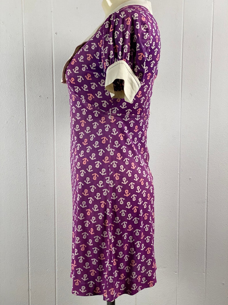 Vintage dress, anchor dress, 1960s dress, sailor dress, nautical dress, purple dress, nylon dress, Mod dress, vintage clothing, size small image 5